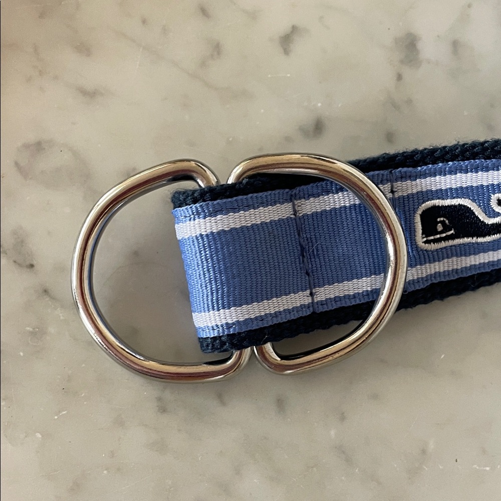 VINEYARD VINES D-Ring Webbed Cotton Navy and Light Blue Stripe Belt M - Picture 7 of 14